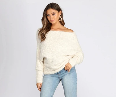 Off Shoulder Popcorn Knit Sweater