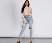 Textured Cable Knit Cropped Sweater