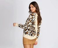 Leopard Print Open Back Sweater