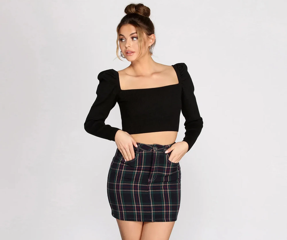 Puff Sleeve Knit Crop Top