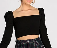 Puff Sleeve Knit Crop Top