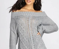 Off The Shoulder Cable Knit Sweater