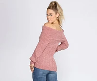 Chic Off The Shoulder Chenille Sweater