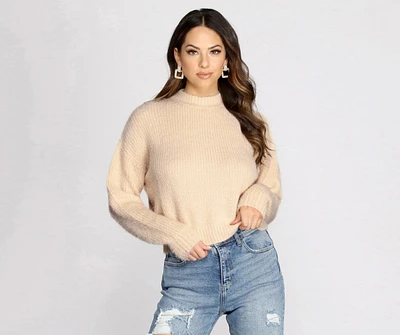 Angora Knit Mock Neck Sweater