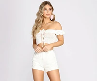 Crochet Beauty Off The Shoulder Crop Top