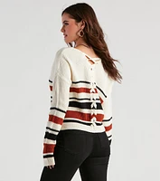 Sassy Striped Lattice Back Knit Sweater