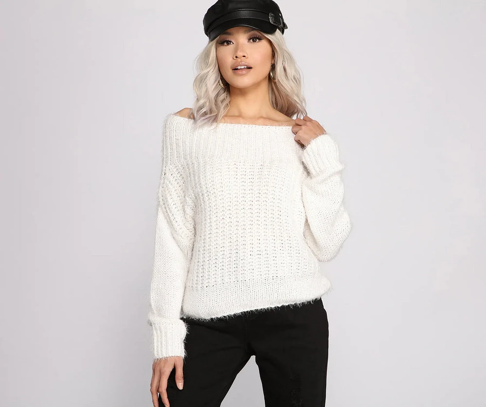 Cozy Eyelash Knit Off The Shoulder Sweater