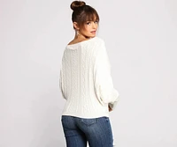 Chic Cable Knit Boat Neck Sweater