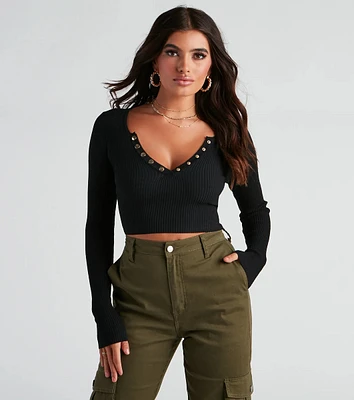 Chic Basic Button-Detail Crop Top