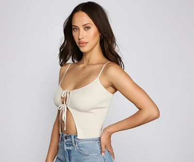 Basic Lace-Up Ribbed Knit Cropped Tank