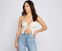 Basic Lace-Up Ribbed Knit Cropped Tank