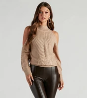 Chic Cable Knit Cold Shoulder Sweater