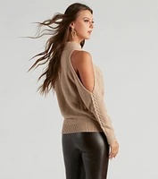 Chic Cable Knit Cold Shoulder Sweater