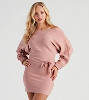 Cold Classic Dolman Sleeve Belted Sweater Dress