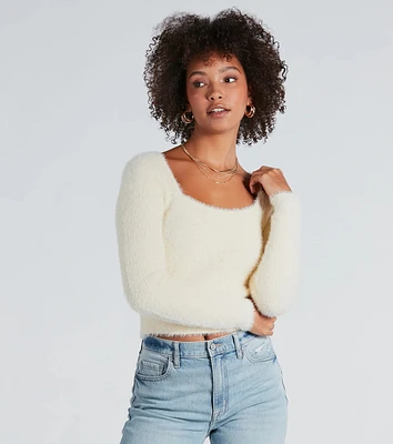 Cuddle Up Eyelash Knit Scoop Neck Crop Sweater