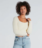 Cuddle Up Eyelash Knit Scoop Neck Crop Sweater