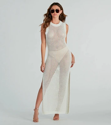 Resort Paradise Crochet Open Back Maxi Dress