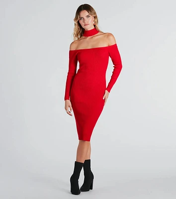 Highly Selective Choker Neck Sweater Midi Dress