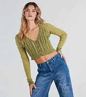 Fashionable Cozy Cable Knit Crop Cardigan