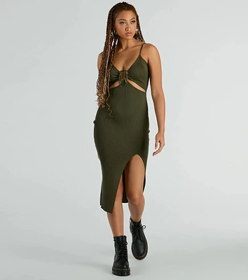 Such A Serve Cutout Strappy Ribbed Knit Midi Dress