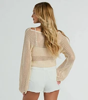 Breezy Style Sheer Crochet Cropped Sweater