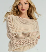 Breezy Style Sheer Crochet Cropped Sweater