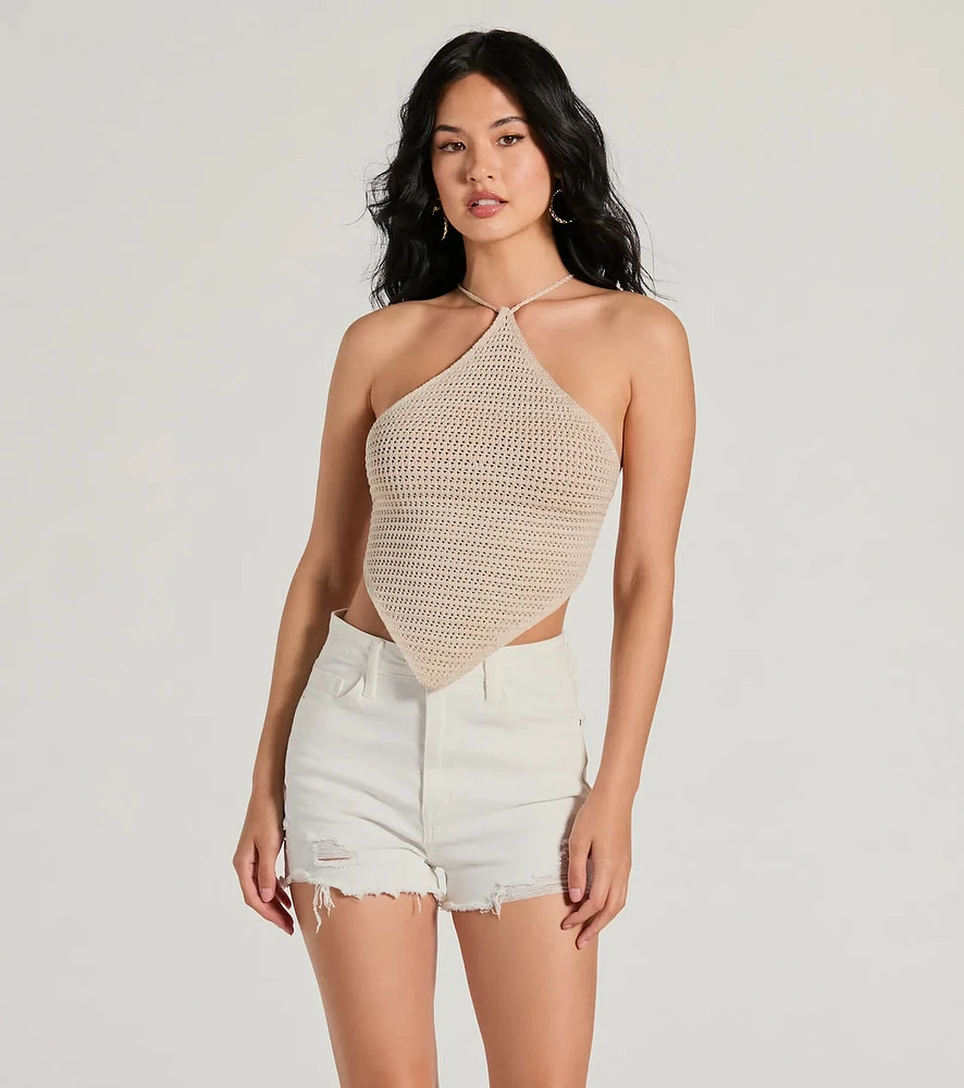 Boho Style Crochet Hanky Hem Halter Top