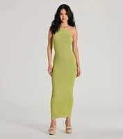 Feeling Myself High Neck Lace-Up Knit Maxi Dress