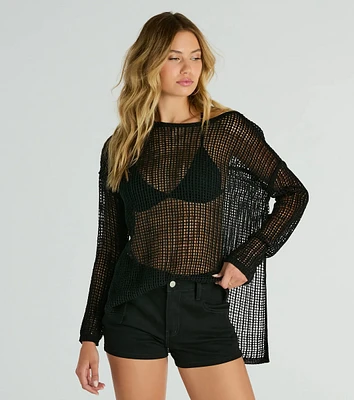 Breezy Beauty Sheer Crochet Coverup Top