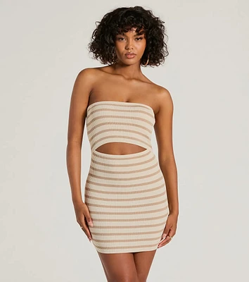 A Daze Strapless Cutout Striped Knit Mini Dress