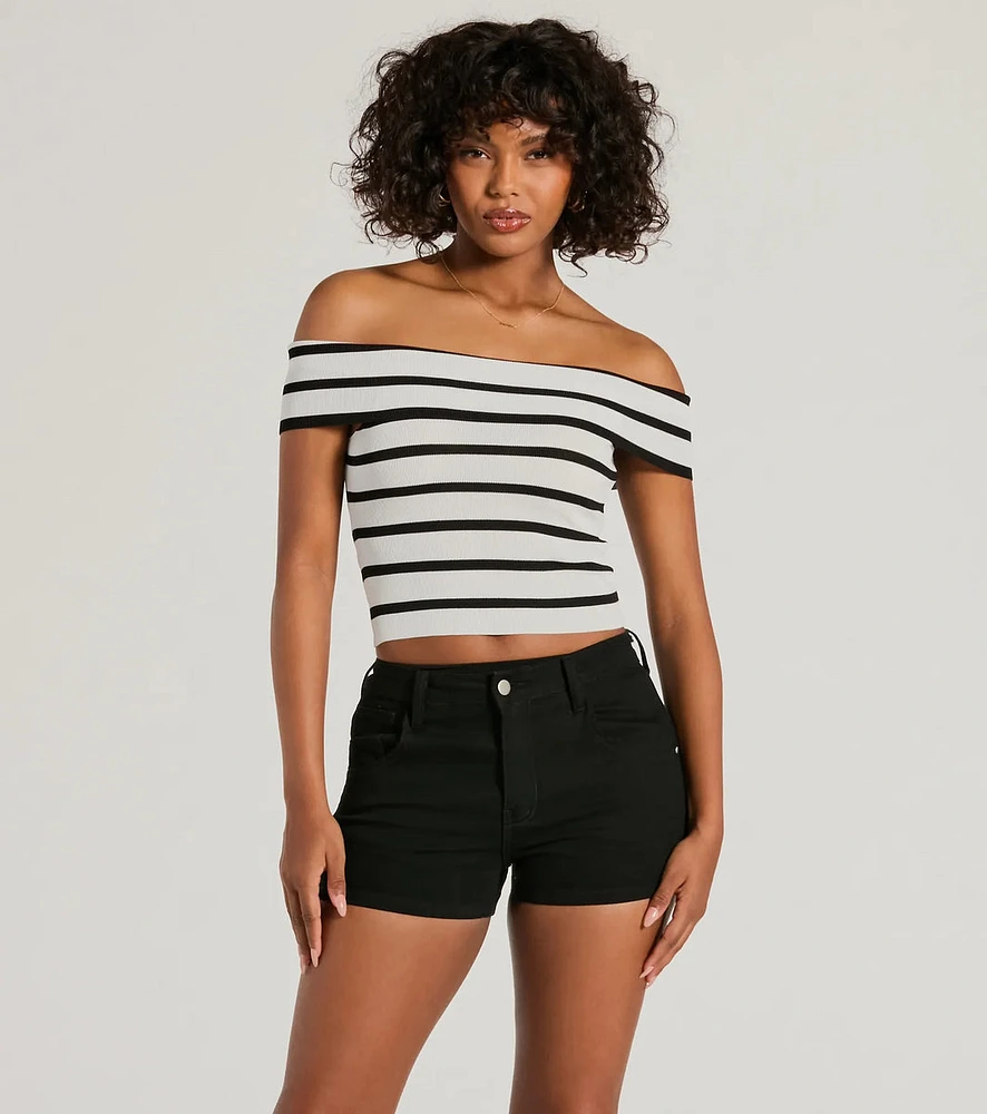 Just Your Stripe Off-The-Shoulder Crop Top