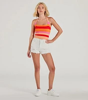 Stripe With It Halter Ribbed Knit Crop Top