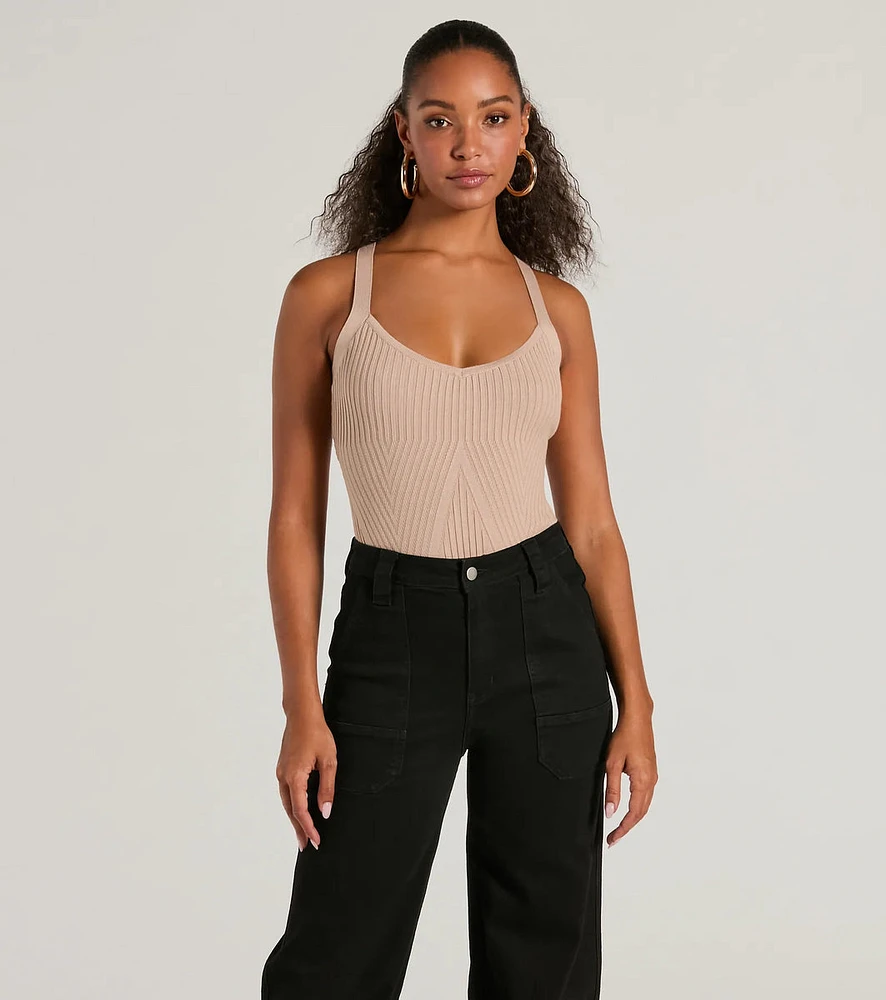 Up A Notch Sleeveless V-Neck Knit Bodysuit