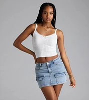 Cutesy Casual Rosette Lace Knit Cami Top