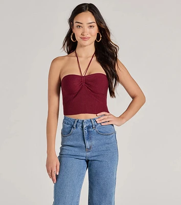 Stylish Basic Halter Rib Knit Crop Top