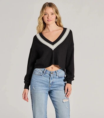 Preppy Impression Striped V-Neck Sweater Crop Top