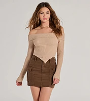 Trendy Textures Ribbed Knit Off the Shoulder Top