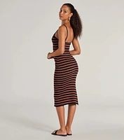 Trendy Staple Striped Ribbed Knit Midi Dress