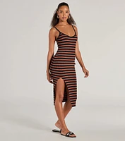 Trendy Staple Striped Ribbed Knit Midi Dress