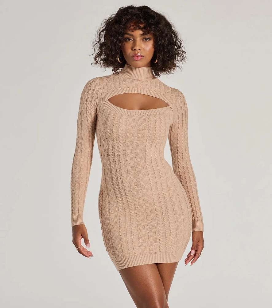 Textured Glam Cable Knit Cutout Mini Dress