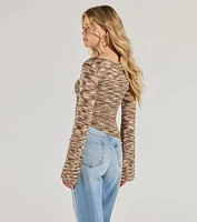 Trendy Impression Asymmetrical Bell Sleeve Knit Top