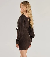 Cozy Fave Cable Knit Long Sleeve Mini Dress