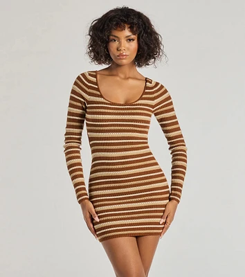 Everyday Trend Striped Knit Long Sleeve Mini Dress