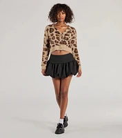 So Fierce Leopard Print Eyelash Knit Cropped Cardigan