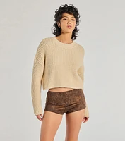 Coziest Style Waffle Knit Crew Neck Sweater