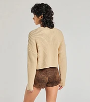 Coziest Style Waffle Knit Crew Neck Sweater