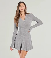 Cozy Prep Collared Long Sleeve Knit Skater Dress