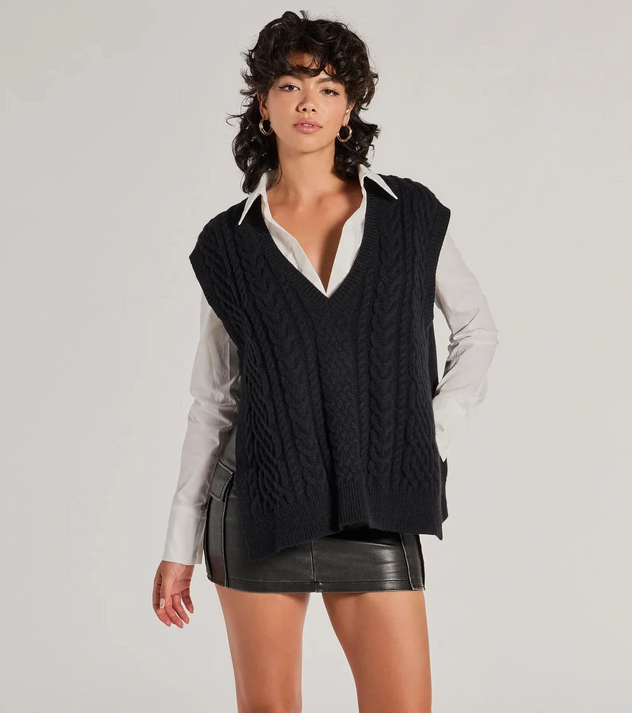 Chic Girl Vibe Cable Knit Vest