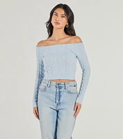 Cozy Cutie Off-The-Shoulder Cable Knit Top