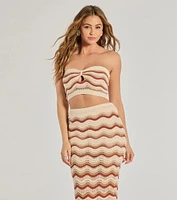 Retro Chic Wavy Striped Crochet Tube Top